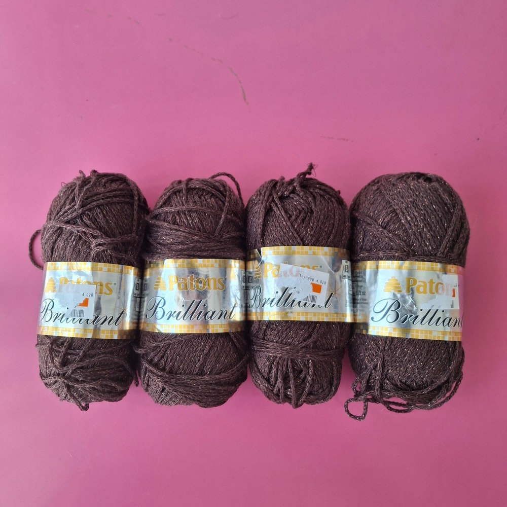 Patons 3 Ply Brilliant Yarn Marvelous Mocha Brown Metallic Shimmer 4 Skeins